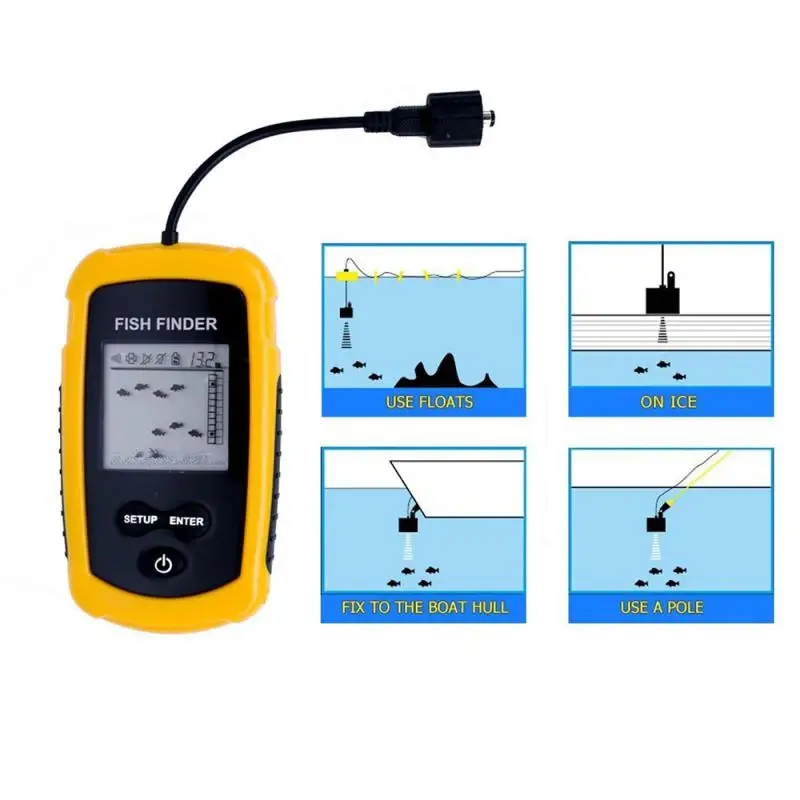 Lucky Fish Finder Portable Sonar Sensor Alarm Transducer Fishfinder 0.6-100M Transducer Sensor Depth Finder Fish Accessories