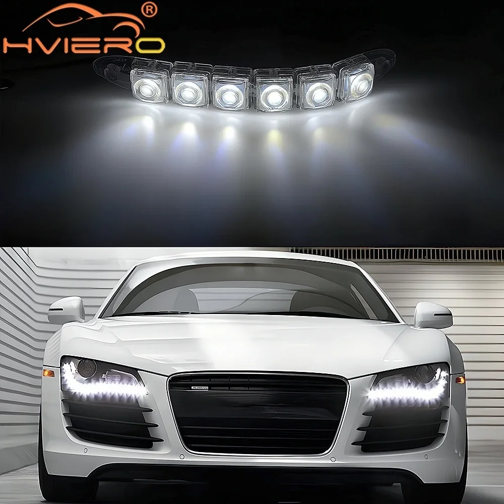 2Pcs Universal Car Led DRL Daytime Running Light Flexible 6LED White Waterproof Driving Fog Bulb Warning Lamps Styling Auto LED