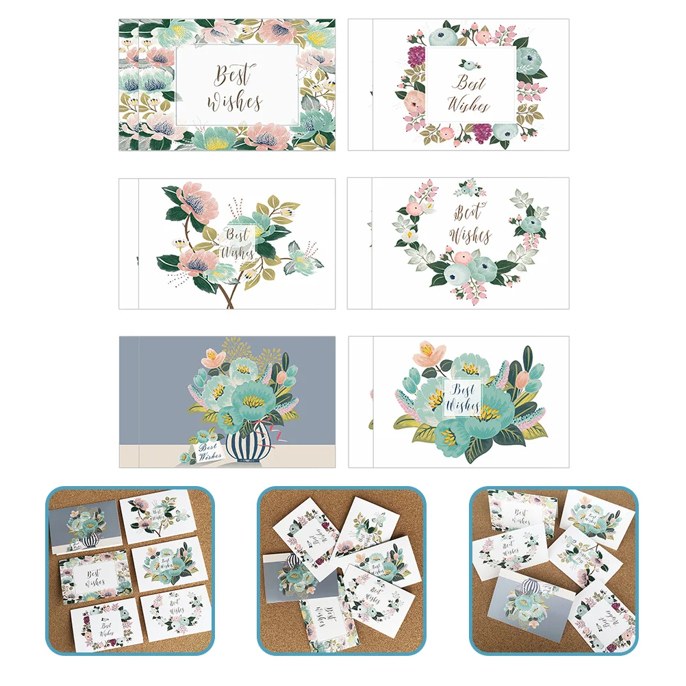 

12 Pcs English Postcard Floral Pattern Cards Best Wishes Blessing Bulk Anniversay Paper Greeting Festival