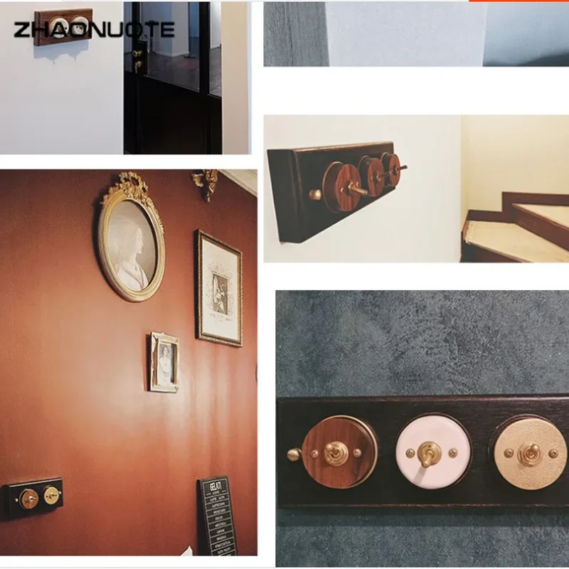 High Quality Wood Switch Black Walnut Base 1-4 Gang Brass Lever Wall Light Toggle Switch 10A