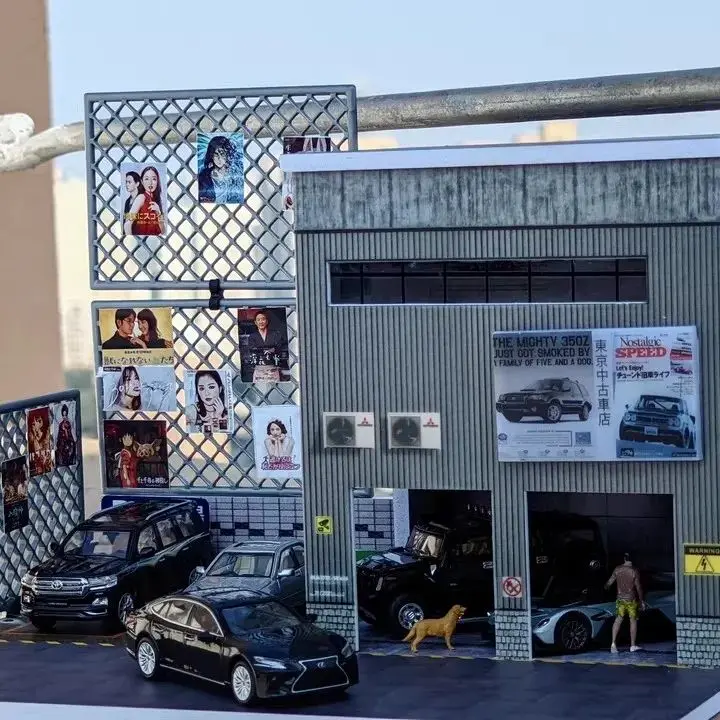 1/64 Personalizzazione della decalcomania della scena di parcheggio Officina Impostazione dell'esposizione dell'auto Modello pressofuso Fotografia e oggetti da collezione Diorama