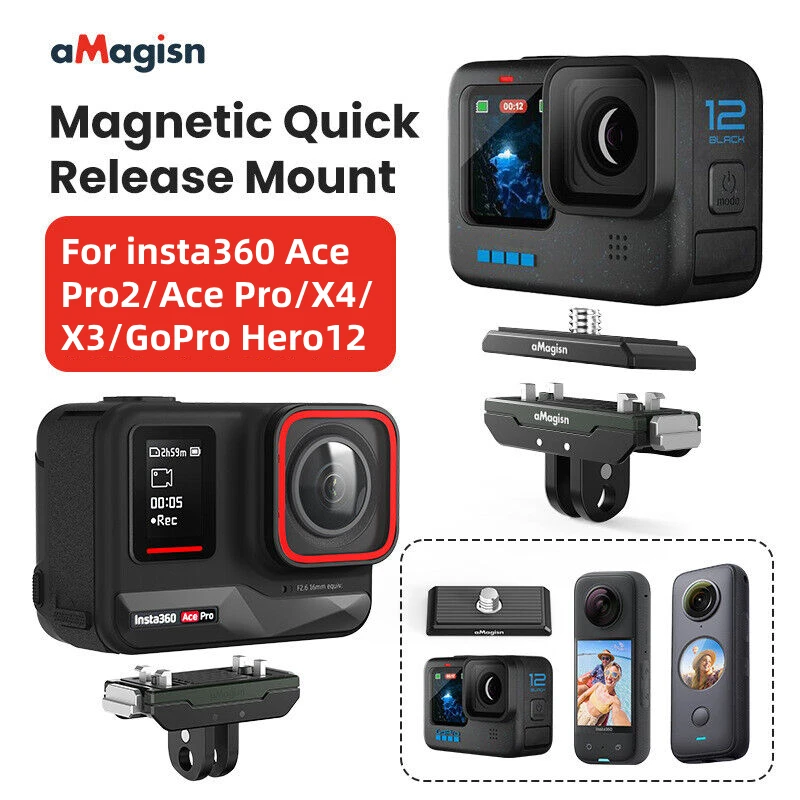 aMagisn For Insta360 AcePro Ace Metal Magnetic Quick Release For Gopro Hero 12 Action Camera Accessories