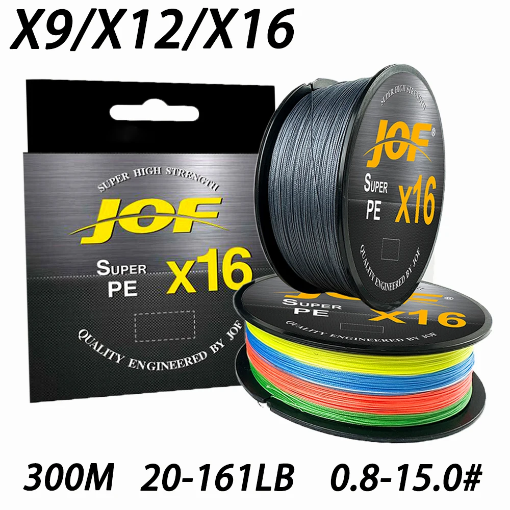 JOF 9/12/16Strands 300M PE Braided Fishing Line Tresse Peche Fishing Weave Multifilament PE Line Saltwater Fishing Tackle 9-73KG