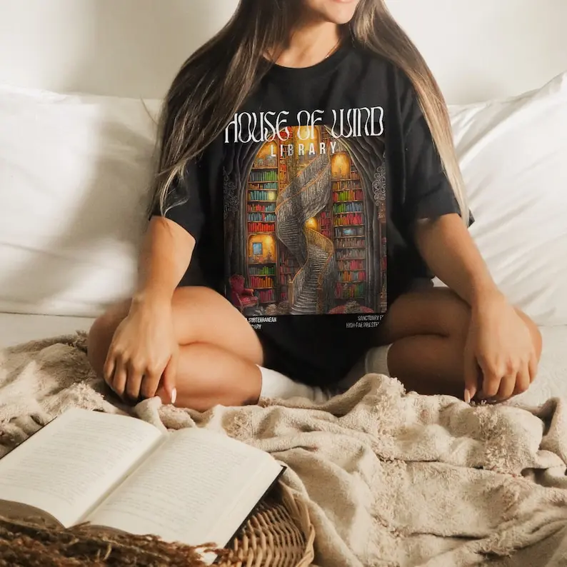 قميص House Of Wind Library Velaris ACOTAR مرخص فني مصور - المحكمة الليلية Sarah J Maas Throne Of Glass Crescent City