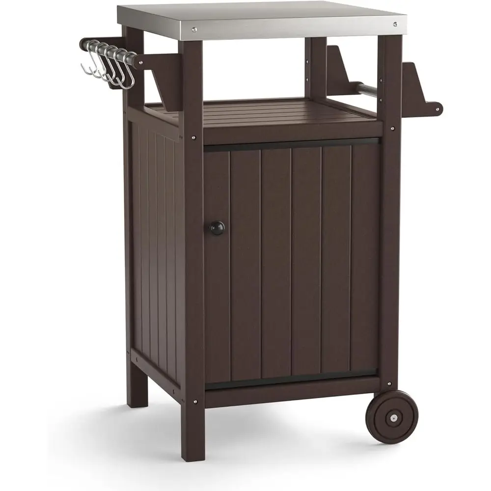 

Portable Outdoor Grill Cart, Patio BBQ Table with Stainless Steel Top, Weather-Resistant for Indoor & Outdoor Use, Brown
