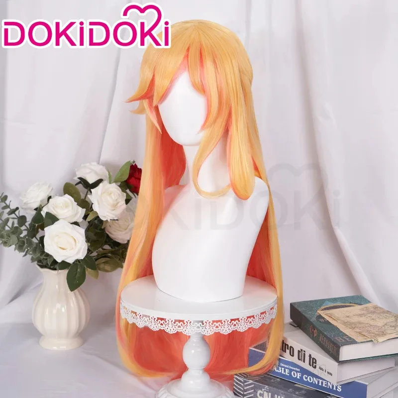在庫あり Ahrii かつらゲームコスプレウィッグ DokiDoki 女性オレンジロングヘア 75 センチメートル Ahrii スキンコスプレウィッグ無料ウィッグキャップ