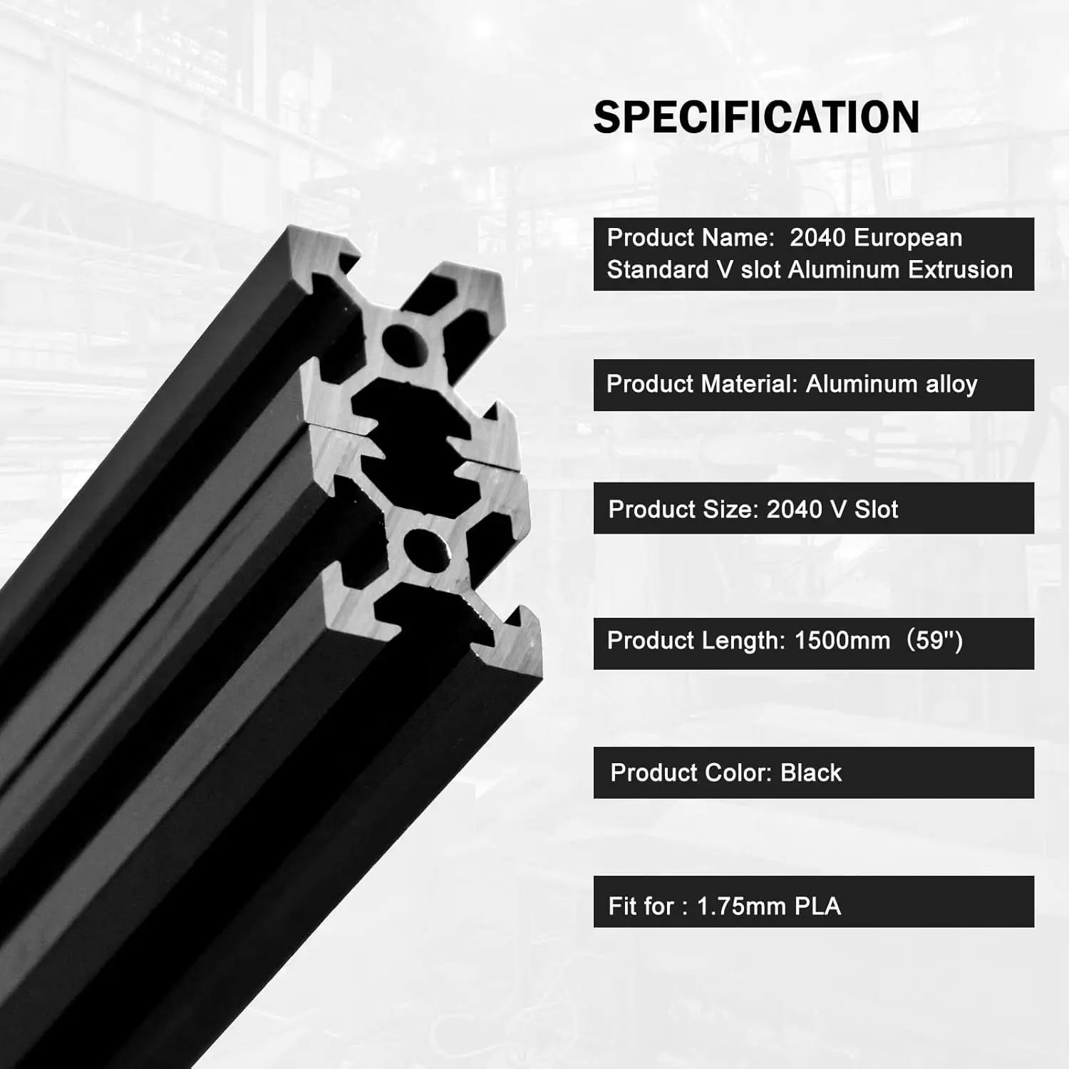 

5PCS V Slot 2040 Aluminum Extrusion European Standard 1500mm(59’’) Length Anodized Extruded Aluminum