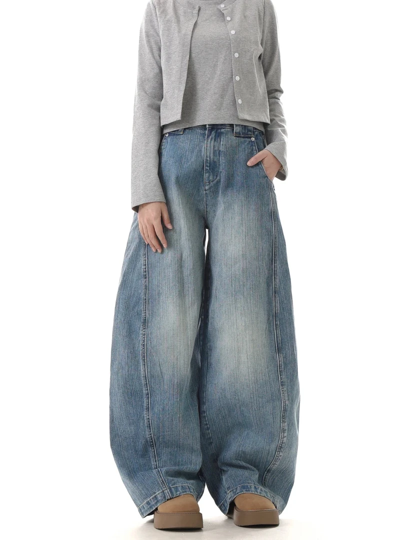 

American Retro Waed Bamboo Node Decosition Knife Jeans Loose Wide Leg Casual High Street Trend Youth Wear Daily Jeans