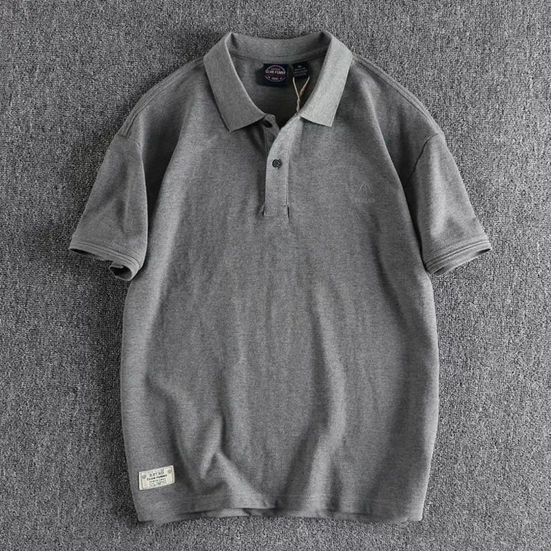 American Retro Embroidered Solid Color Pearl Mesh Men's Polo Shirt Summer Large Size 300 Catties Versatile Lapel T-shirt Trendy