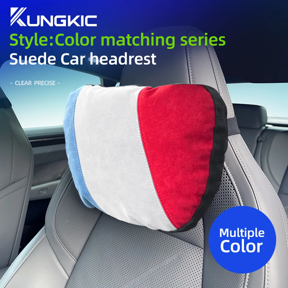 Universal Premium Suede Headrest Pillow for BMW 1 2 3 4 5 7 Series/Tesla Model 3 Y Highland/Benz A C E GLC Class