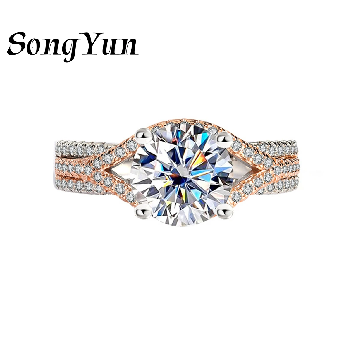 SongYun Brand Jewelry 925 Sterling Silver Ring Bands For Women Moissanite Diamond Ring Cocktail for Girls 18K Real Gold Plated