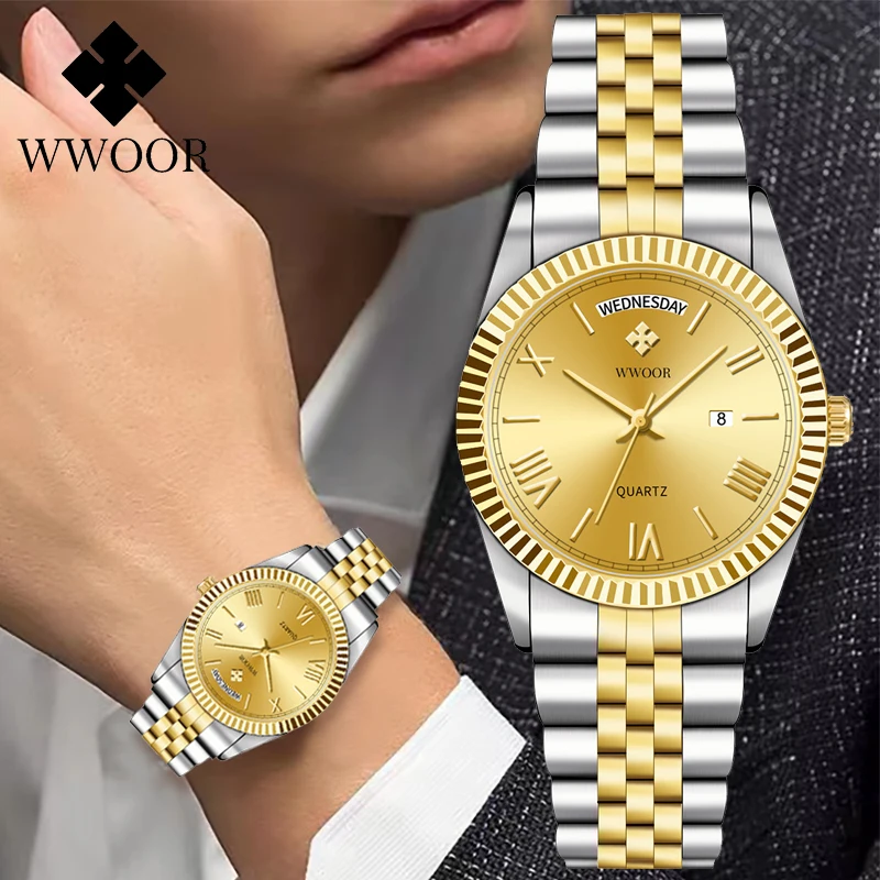 WWOOR New Men Watches Luxury Fashion Top Brand Men Quartz Wristwatch Stainless steel Waterproof Military Clock Relogio Masculino