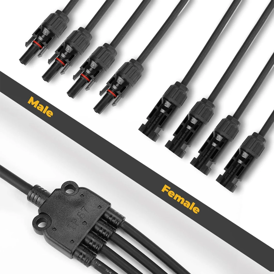 4 to 1 Male&Female Solar Y Branch Connector DC1000V 30A Waterproof Photovoltaic Parallel Connector Cable Adapter For Solar Panel