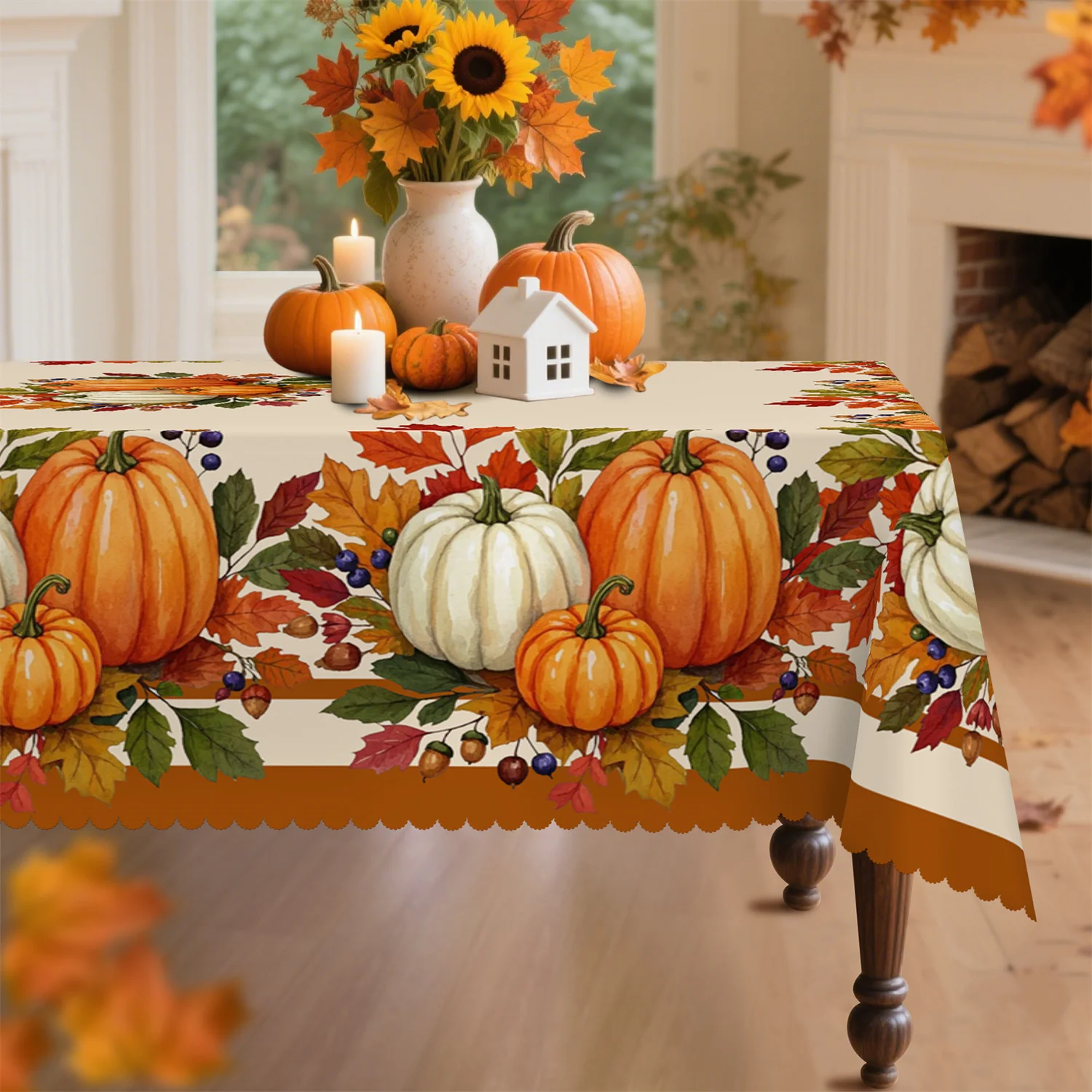 Pumpkin, maple leaf, autumn leaf, pinecone, berry autumn tablecloth, 1 pack, suitable for Thanksgivingzyc
