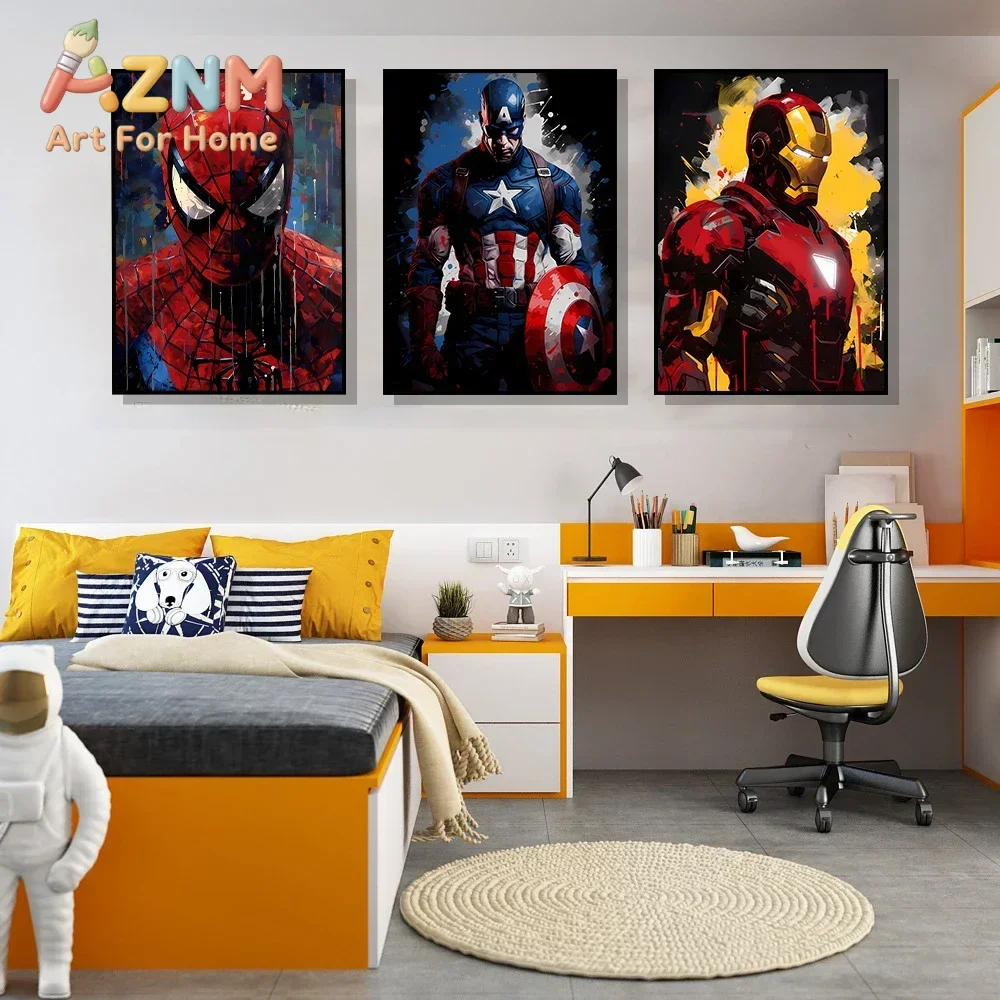 AZNM Graffiti Style Super Hero Canvas Wall Art Frameless Movie Character Print Poster for Home Bedroom Wall Decor