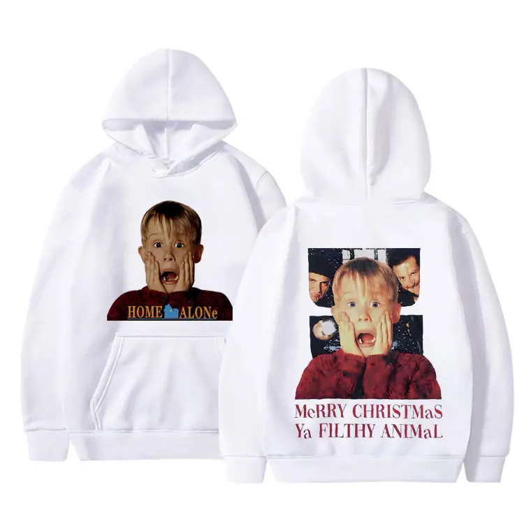 Movie Home Alone Christmas Ya Filthy Animal Double Sided Print Hoodie Macauly Culkin Hoodies Men Vintage Oversized Sweatshirts