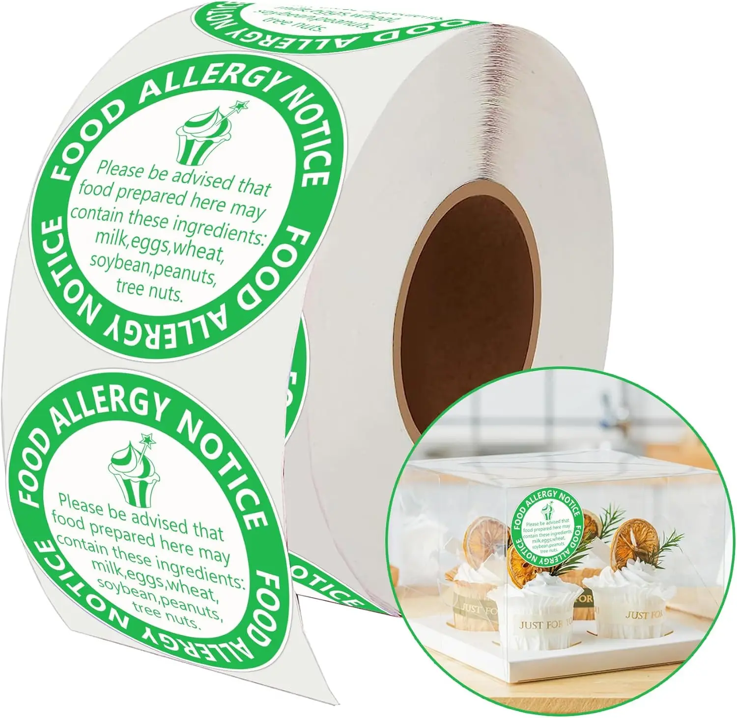 Allergy Sticker for Cake Food Allergy Stickers 2 Inch Allergen Warning Labels for Bakery, Party, Restaurants 500 pcs
