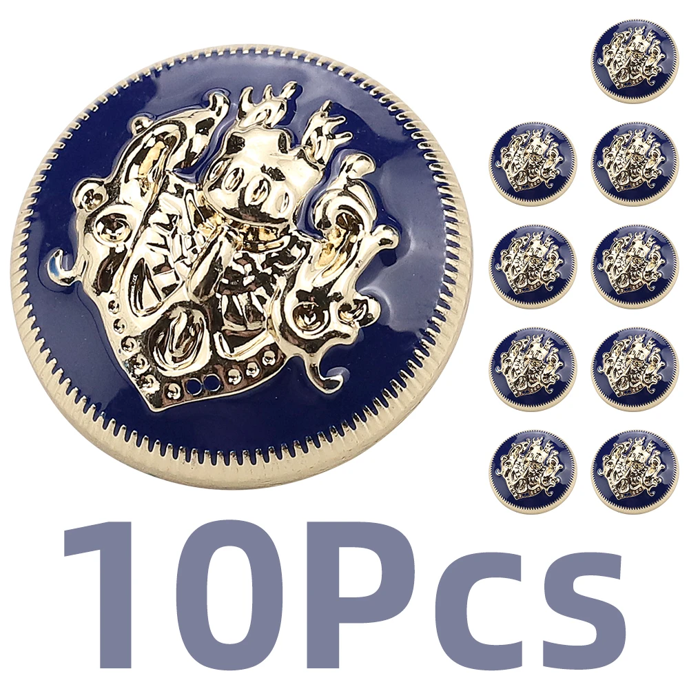 10 Botones Metálicos Vintage con Borde Dorado/Negro/Plateado/Blanco/Azul/Negro, Diseño de Leones y Coronas, para Coser en Blazers/Chaquetas/Abrigos/Suéteres/Cárdigans
