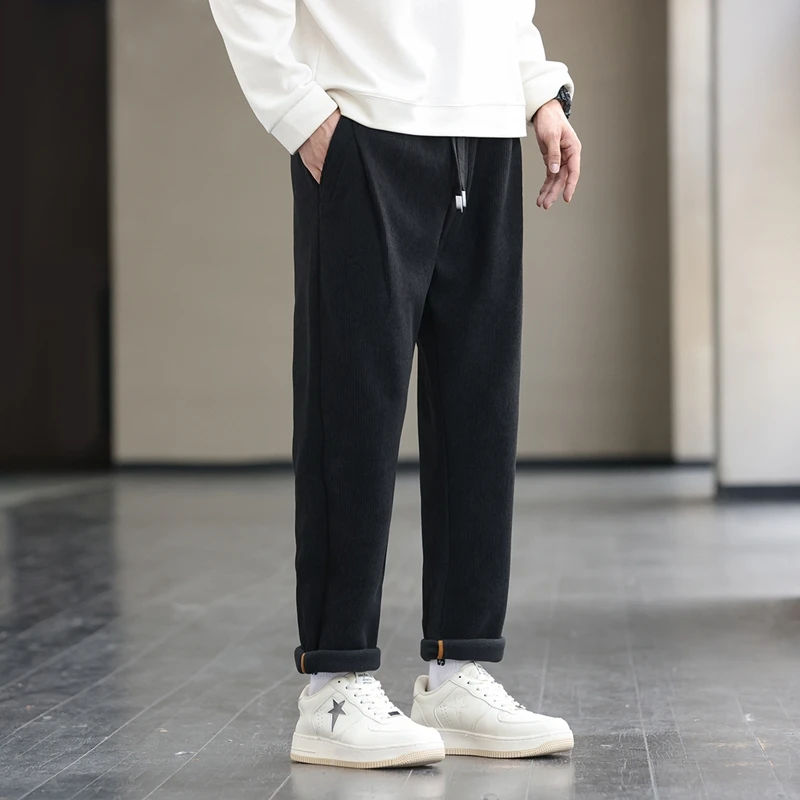 Men's Corduroy Pants for Winter  Autumn Anti-Pilling Anti-Static Antibacterial Elastic Waist with Drawstring Black Gray Khaki