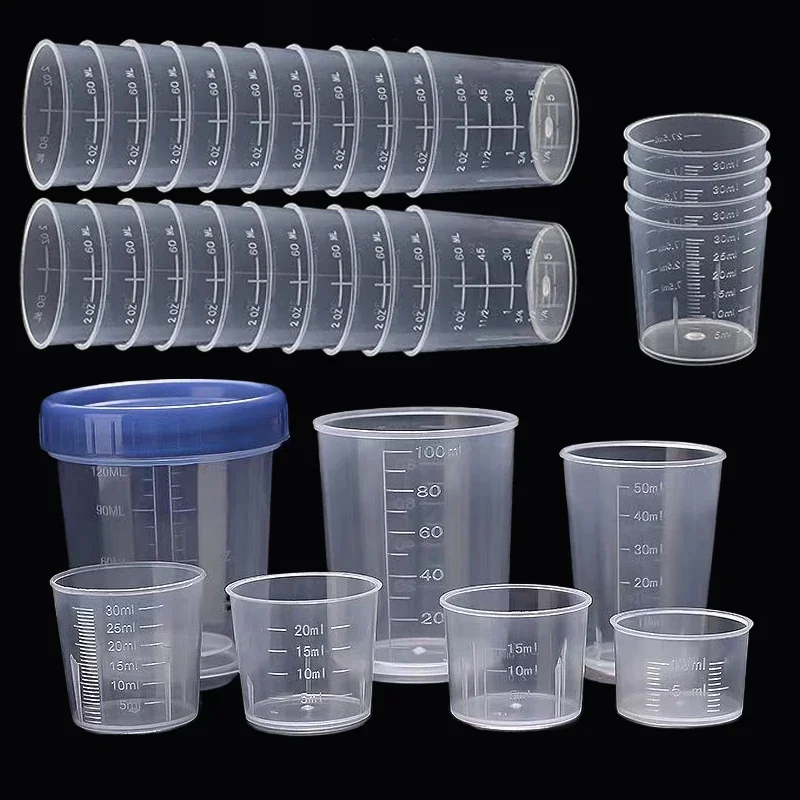 50Pcs 20ml-120ml Reusable Mini Clear Plastic Measuring Cups Scale Cup For Mixing Paint Cooking and Baking Liquid Measuring