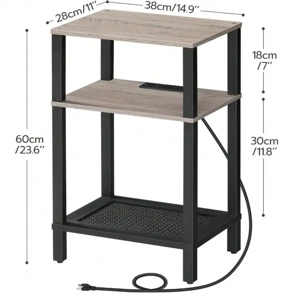 Side Table with Station, Set of 2 End Tables , 3-Tier Storage Shelves Nightstand, Sofa Table for Bedroom, Living Room