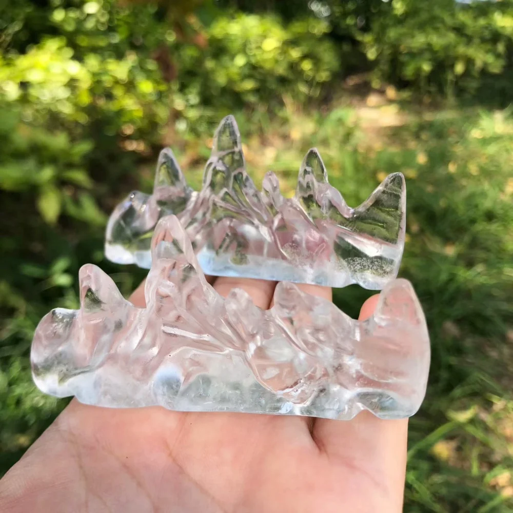 1pcs Natural Clear Quartz Crystal Mountain Range Carving Landscape Decor Reiki Healing Stone Paperweight Office Gift