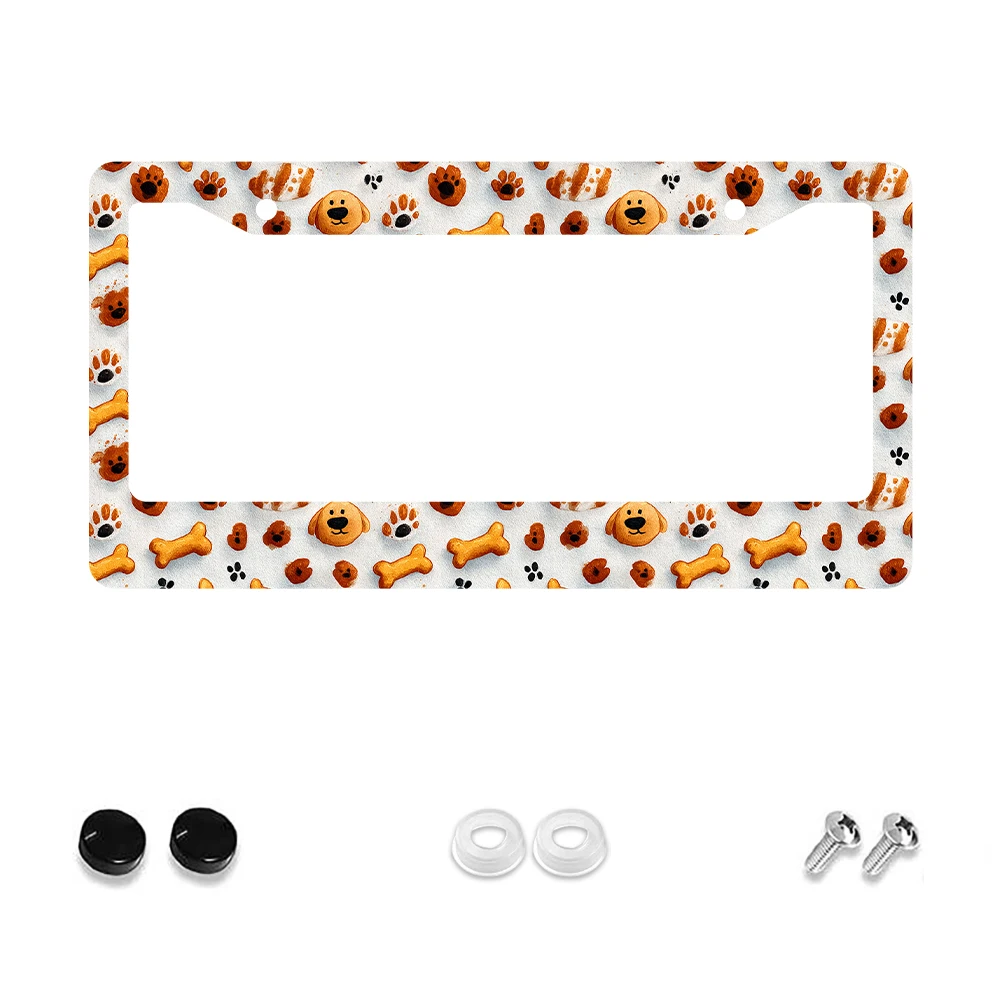 

1 шт. оранжево-белая рамка номерного знака с рисунком собаки с 2 отверстиями, алюминиевый материал, 6x12 дюймов, с набором винтов, Fun Car De