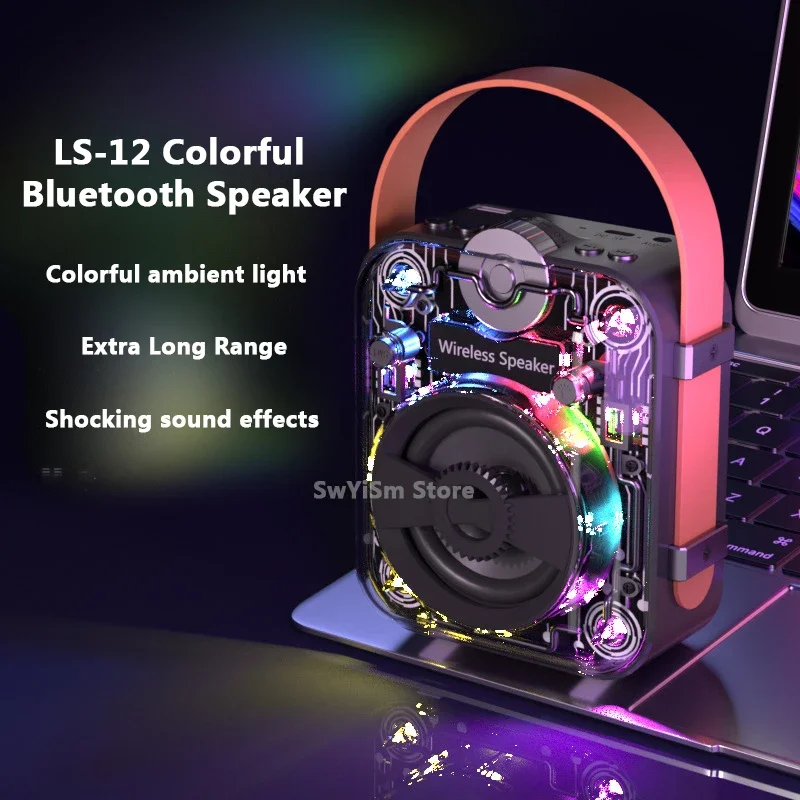 Transparent Mecha Fashion Portable RGB Pickup Rhythm Light Game Bluetooth Speaker Caixa De Som Camping Heavy Bass Family Party
