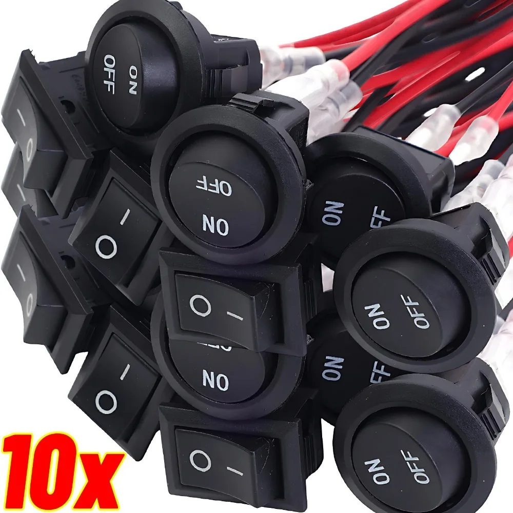 12V Round Rocker Switch AC 6A/250V 10A/125V SPST 2 Pin 2 Position on/Off Toggle Switch for Car Boat Automotive RV Black