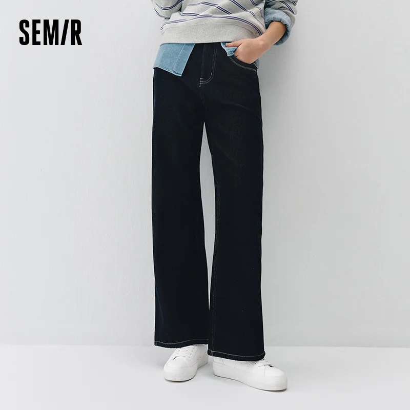 Semir Women Jeans Fleece Lined Wide Leg Washed Finish Warm Insulation Soft Touch 2026 Winter Everyday Style Full Length