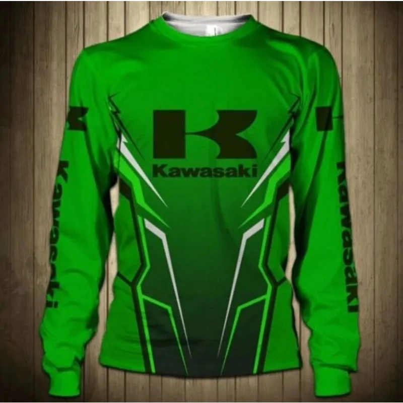 

Kawasaki Long Sleeved Sweatshirt 3D Motorcycle 3D Printing Kawasaki Green New Trend