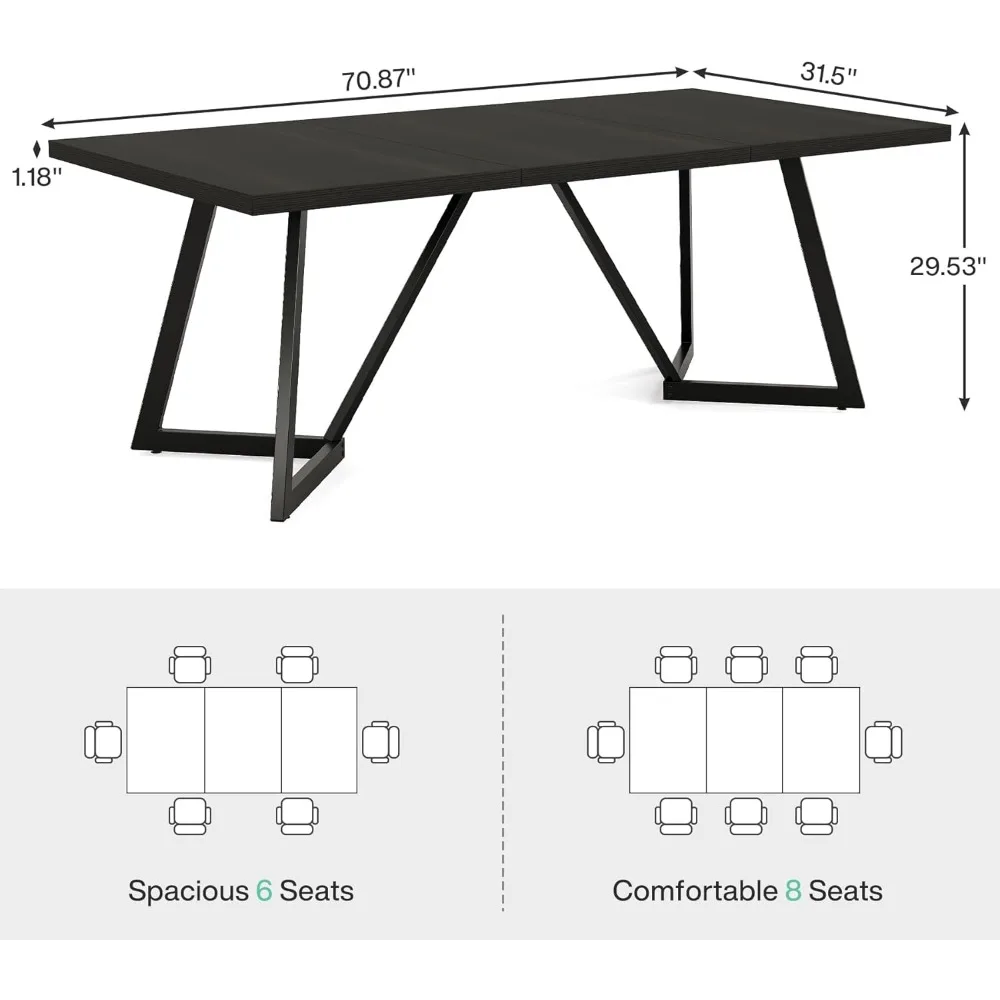

70.86" Conference Table, 6FT Modern Meeting Table with Metal Frame, Rectangular Seminar Table Boardroom Desk for Office
