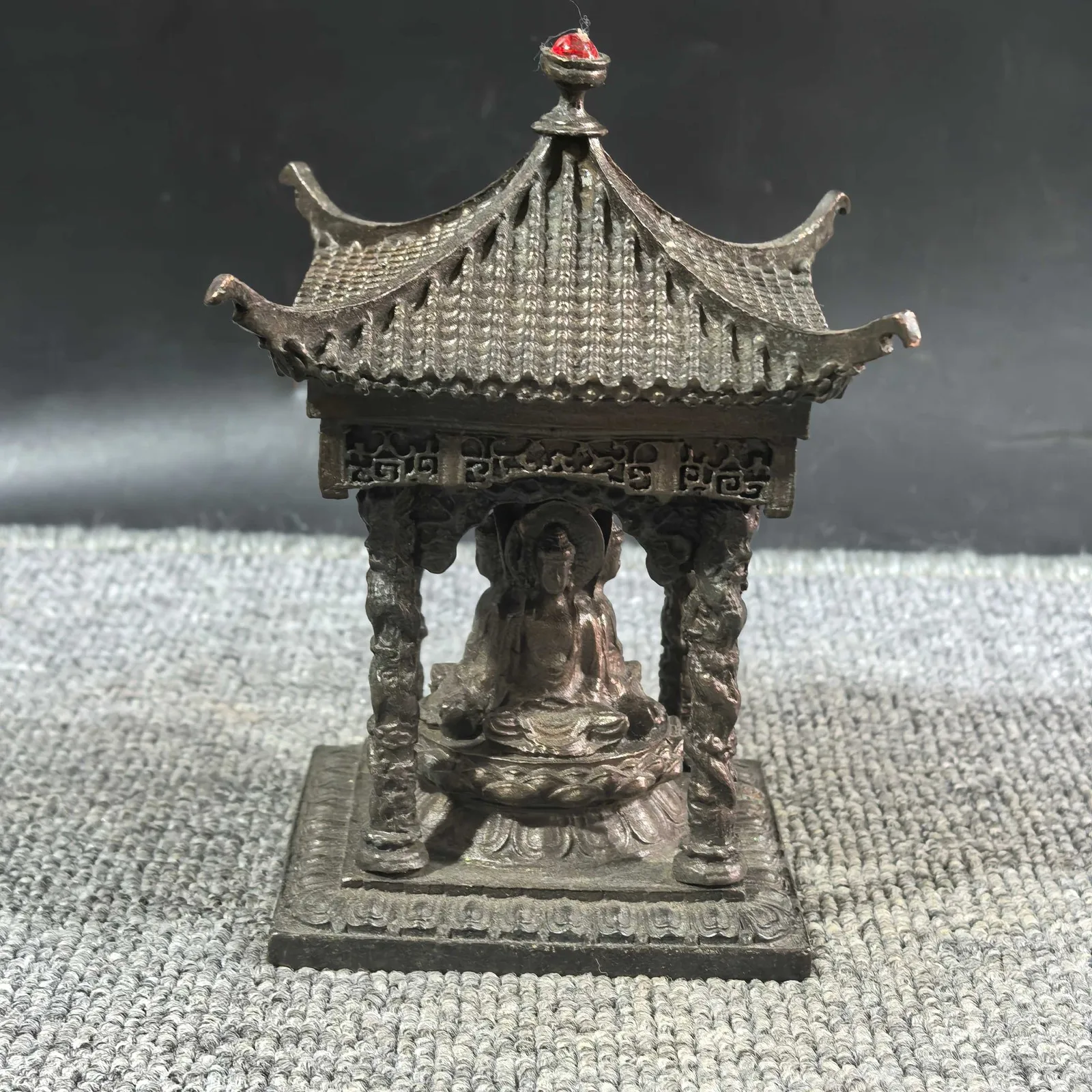 Antique Four-Faced Buddha Maitreya Stupa Temple Pavilion Collectible