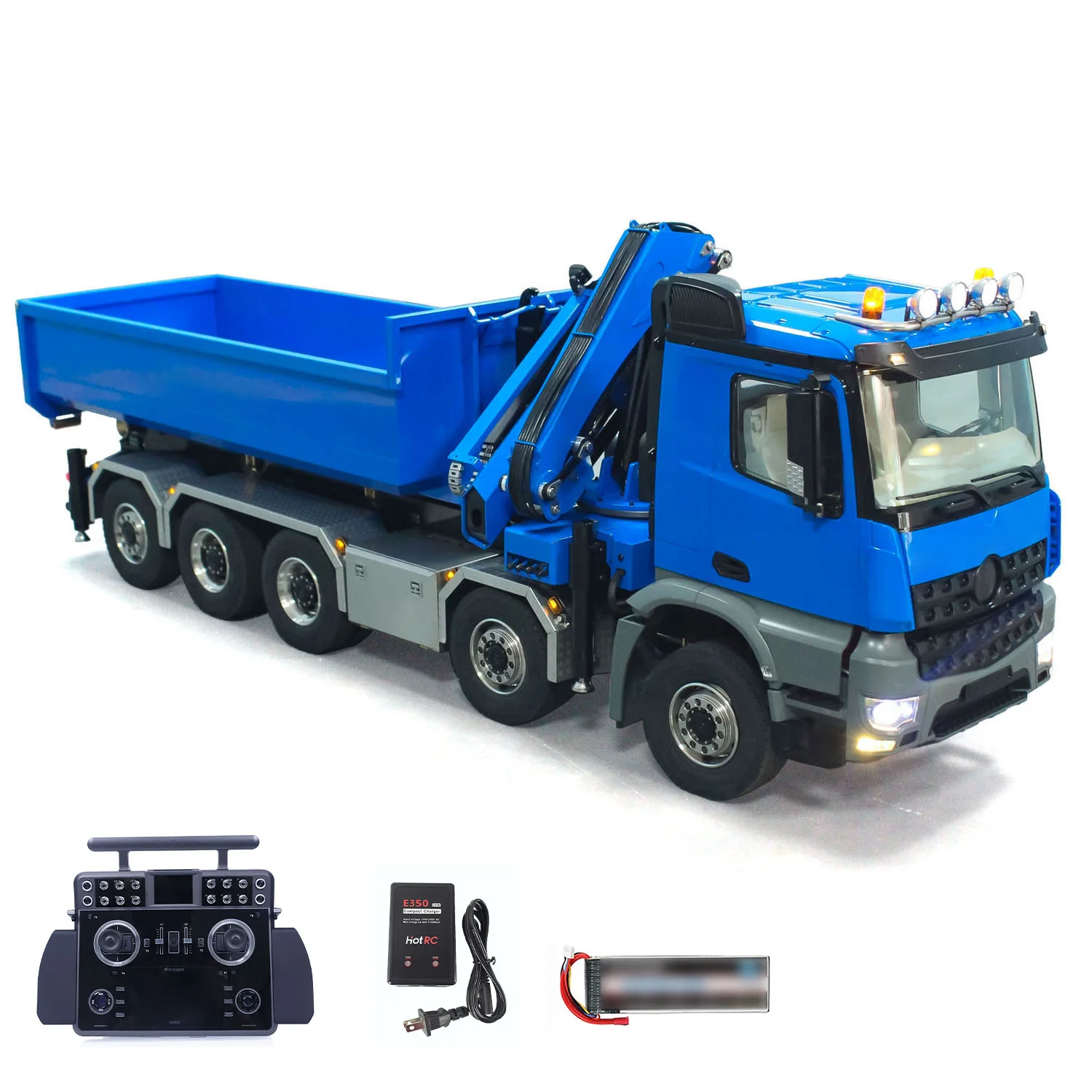 1/14 10x10 RC Hydraulic Crane Dump Truck Full Dumper Car XELite Radio Control Finished Sound Light Model Rear Axle Lifting Gifts