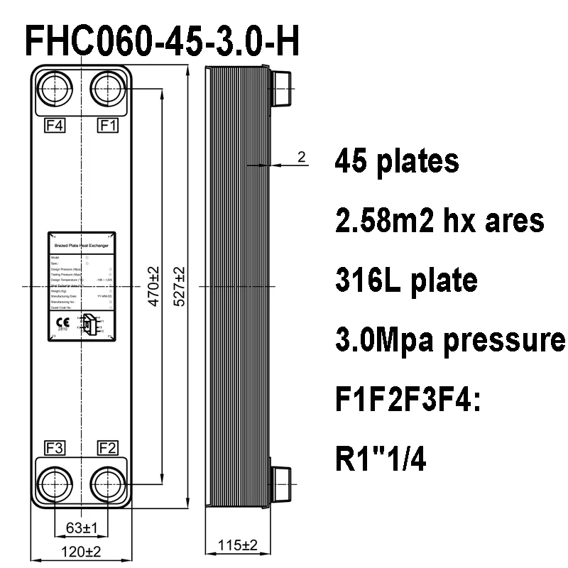

316 нержавеющая сталь 45 пластин 2.58m2 теплообменные зоны Паяные пластинчатые теплообменники