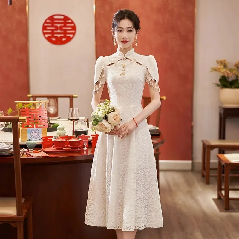 

Плюс размер 3XL-5XL Cheongsam женские улучшенные свадебные платья в китайском стиле с рукавами с кисточками Qipao женские элегантные платья трапециевидной формы