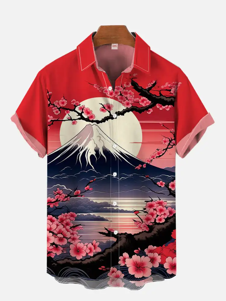 2024 Fashion Ukiyo-E Tropical Floral and Japanese Samurai Printing turndown Collar Hawaiian Short Sleeve Shirt casual shirts