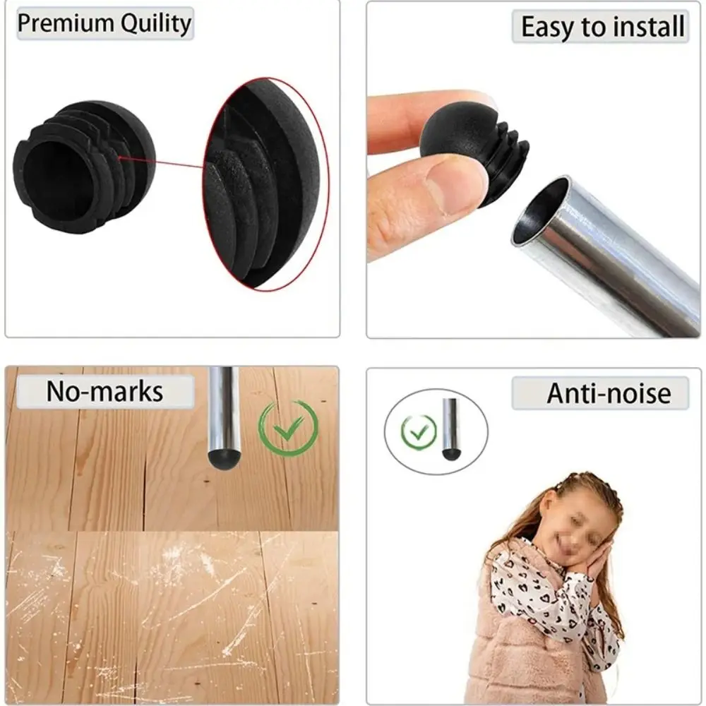 12 Pcs New Plastic Furniture Round Pipe Plug Black Foot Pad Furniture Feet Plug Non-Slip Cushion Table Chair Leg Tube Plugs