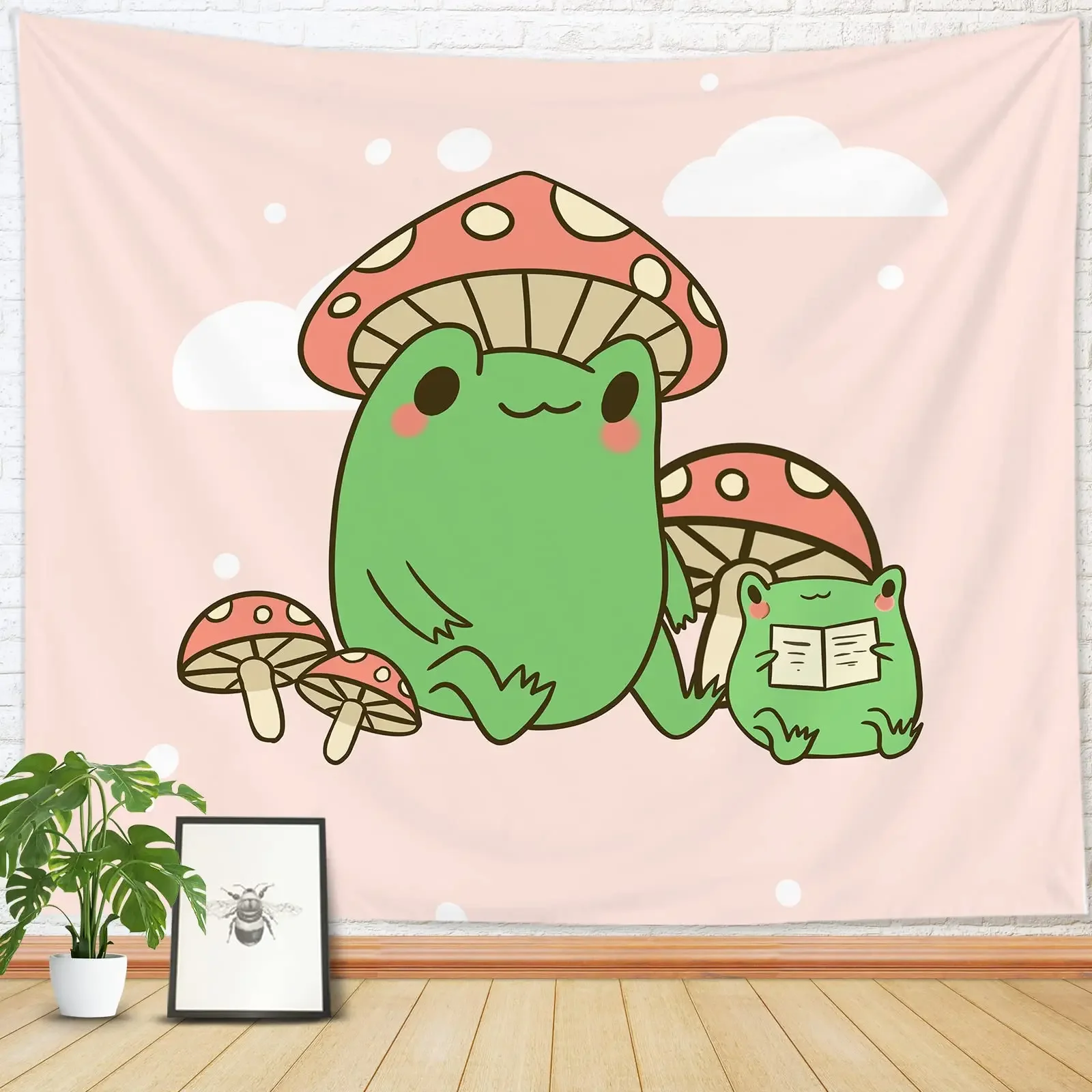 Cute Frog Tapestry Mushroom Tapestries Cartoon Animal Wall Hanging Tapestry for Girl Teen Funny Bedroom Living Room Dorm Decor