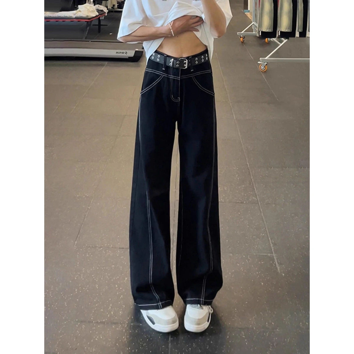 

Оригинальные джинсы Bla, прямой крой, повседневные, в стиле High Street, облегающие, рабочая одежда, свободный крой, подростковая мода, хлопок, полиэстер...