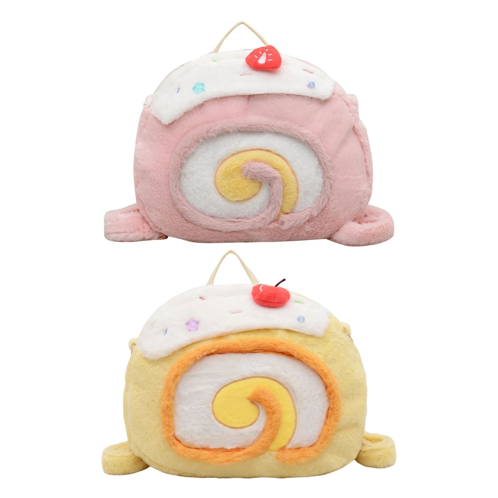 Kawaii Roll Cake Plush Backpack Cherry Embroidery Girls Convertible Large Capacity Shoulder Bag