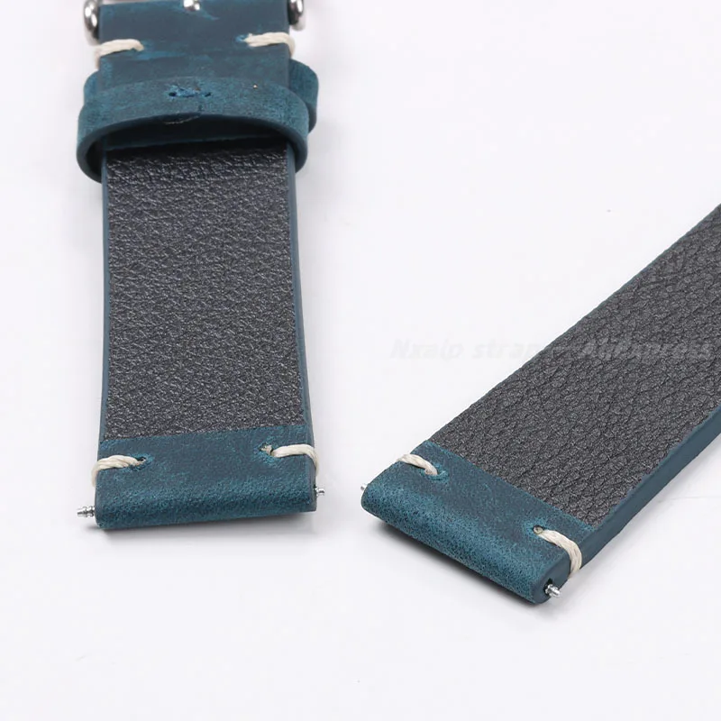 Handmade Stitching Leather Watch Band 18mm 19mm 20mm 21mm 22mm Crazy Horse Vintage Leather Strap for Omega for Seiko Wristband