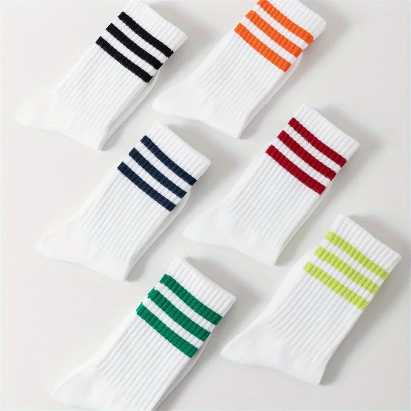 6 Pairs Men's Crew Socks-Breathable&Moisture-Wicking Striped Design, All-Season Comfort, Casual Socks