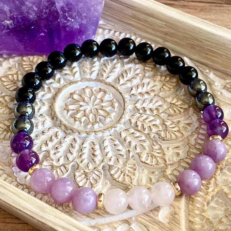 Women's Moon Artificial Purple Bead Natural Stone Bracelet