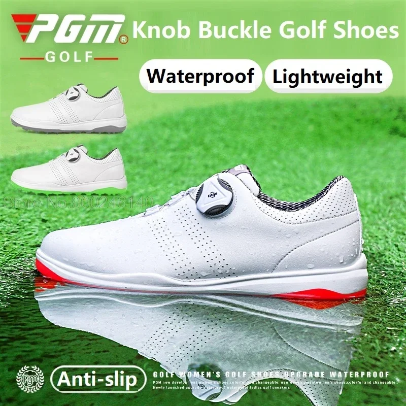 Pgm Women's Waterproof Golf Shoes Ladies Rotating Buckle Sneakers Microfiber Anti-Slip Golf Ball Shoes Outdoor Sports Trainer