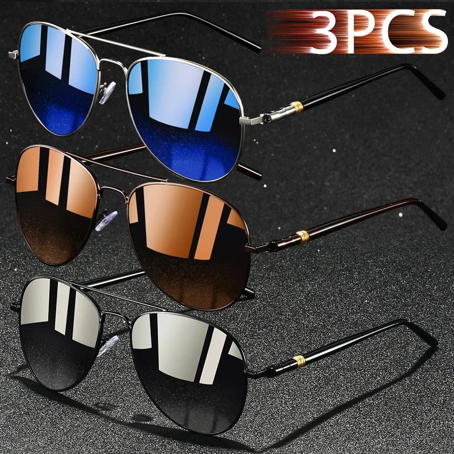 

3 PiecesFashion Vintage Aviator Pilot Sunglasses Driving Man Luxury Brand Designer Sun Glasses Anti-Glare Retro Eyewear UV400 ﻿