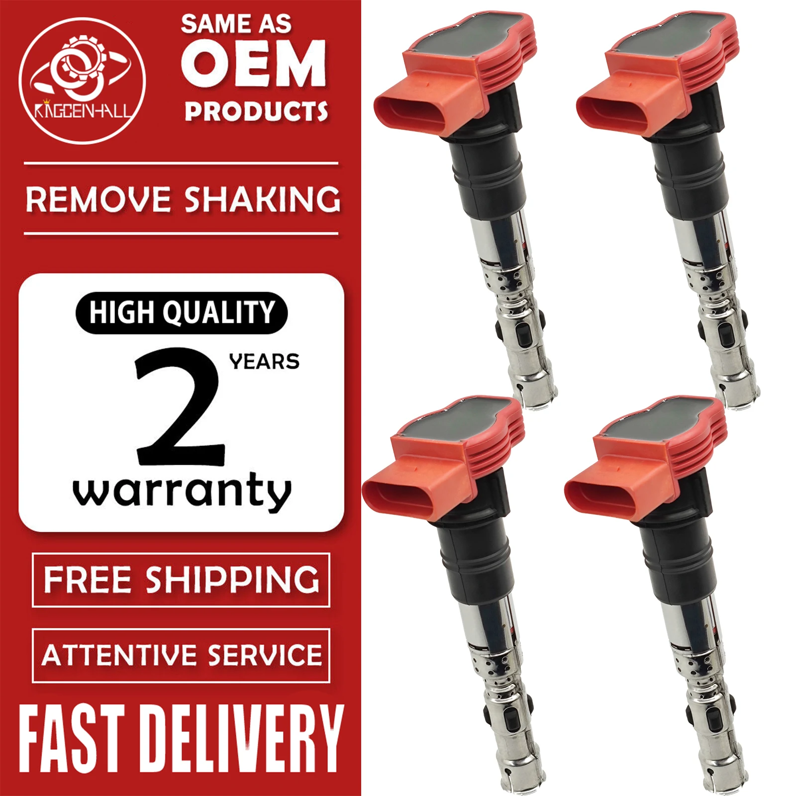 4PCS Premium Ignition Coil 077905115T Compatible With Audi A8 A6 Quattro S4 VW Touareg Phaeton 4.2L 00-09 Auto Replace Parts