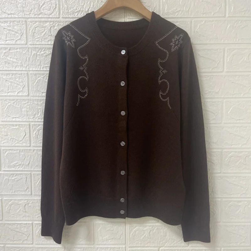 

Women Brown Cardigans Casual Diamond Thin Cashmere Grey Button Sweater Long Sleeve Cashmere Jumper Ladies Cardigan Cashmere Tops