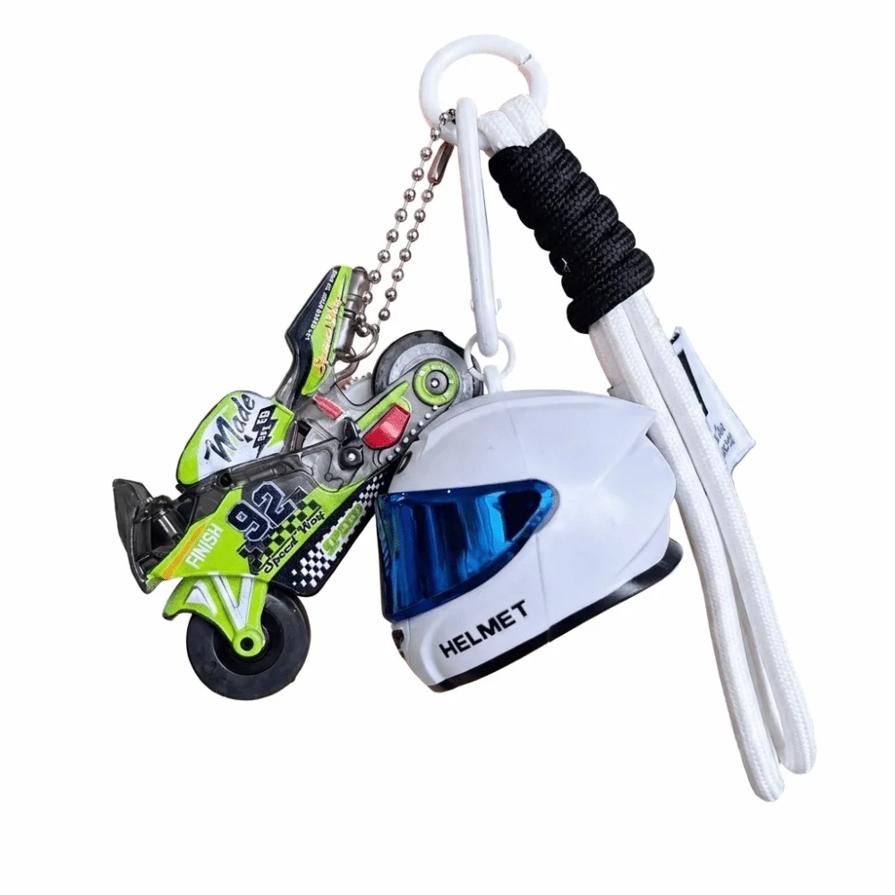 Kreativer Motorradhelm-Schlüsselanhänger, Karabiner-Clip aus Legierung, Mini-Schlüsselanhänger im Biker-Stil, geflochtenes Schlüsselband, Renn-Schlüsselanhänger, Schlüsselhalter – Detail 3