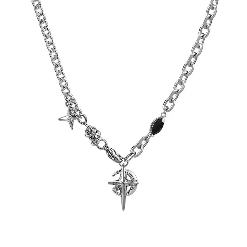 New in 2023 Black Crystal Star Light Hip-hop Street Necklace for Men Boys Teens Niche Design Senior Sense Girls Choker Chain images - 6